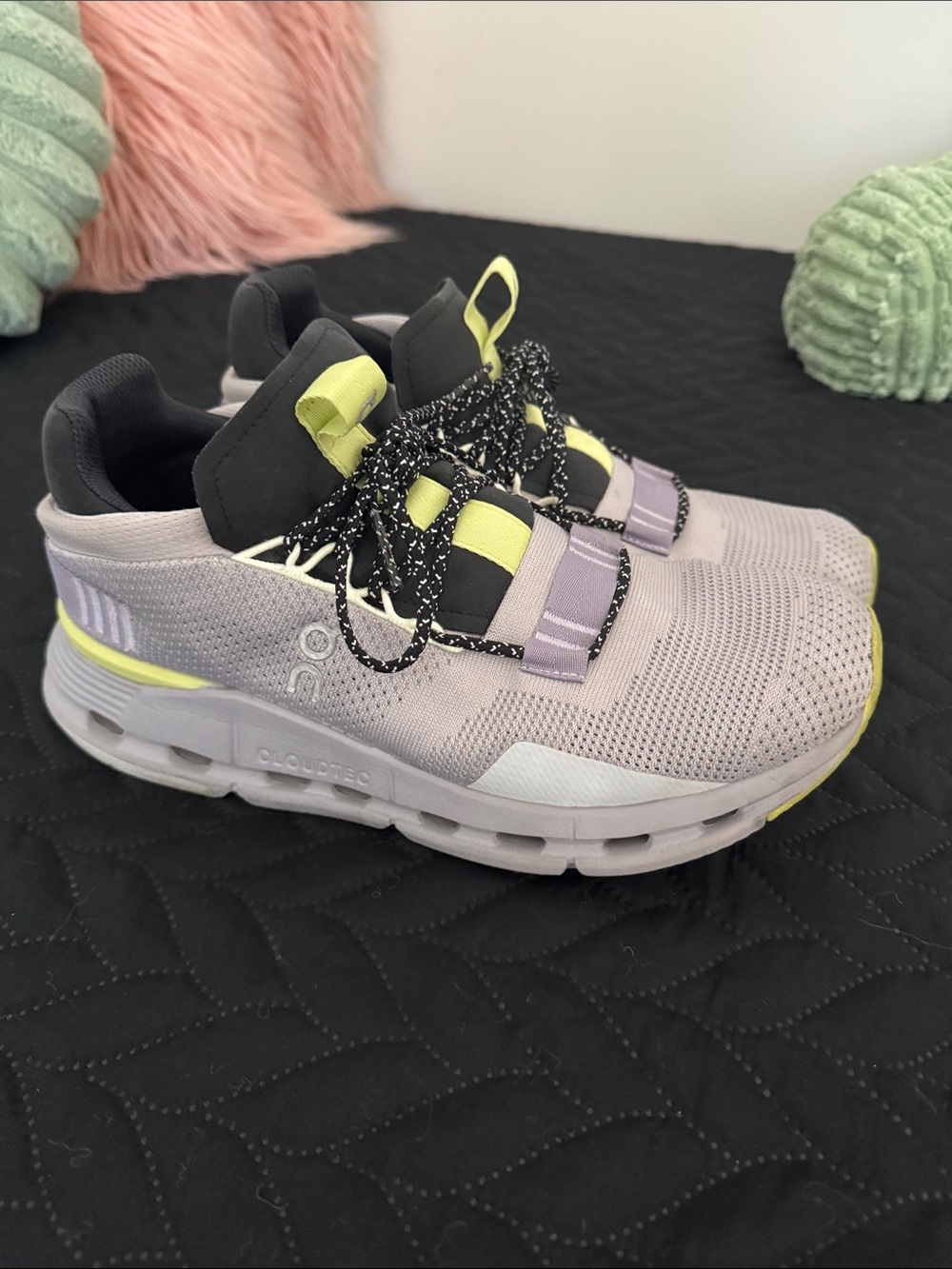 On Running Women's Sneakers in Light Lavender with Neon Yellow Accents